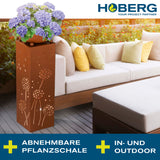 Hoberg LED Pflanzsäule in Rost-Optik 19x19x72 cm mit Pusteblumen-Design, abnehmbarer Pflanzschale, für Innen und Außen geeignet.