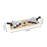MAXXMEE Tischspiel Beer Pong mini aus Holz, 50x16x9 cm, mit Abschussvorrichtungen, Ball an Seil und 24 Bechern.