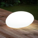 EASYmaxx Solar-Leuchte Stein flach 3,7V weiß leuchtet warmweiß mit 4 LEDs, wetterfest IP67 und inkl. Erdspieß für Gartenboden.