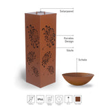 GARVIDA LED-Dekosäule Rost-Optik "Bauernrose" 87 cm mit floralem Design und Pflanzschale, batteriebetrieben, inklusive Timerfunktion.