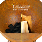 Hoberg Feuerschale in Rost-Patina Ø 58 cm mit halbkugelförmiger Schale und stabilem Rand verhindert Brennmaterialverlust.