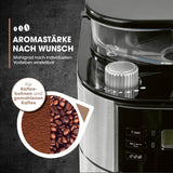 Barista Kaffeemaschine mit Mahlwerk mit Isolierkanne aus Edelstahl/schwarz, Aromastärke und Mahlgrad individuell einstellbar.