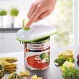 GOURMETmaxx Dosenöffner vollautomatisch weiß/limegreen öffnet mühelos Dosen ab 65 mm kabellos und sicher ohne scharfe Kanten.