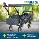 HOBERG faltbarer Bollerwagen mit Dach, Getränkehalter, Kühltasche, stabile Konstruktion, wasserfestes Dach, grau, einfach aufzubauen, für Freizeit und Hobby.