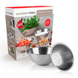 GOURMETmaxx Edelstahl-Schüsseln rund aus stabilem Edelstahl, stapelbar, spülmaschinengeeignet zum Zubereiten und Servieren.