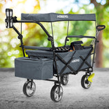 HOBERG faltbarer Bollerwagen mit Dach, robust, faltbar, mit Getränkehalter und Kühltasche, ideal für Hobby & Freizeit, grau.