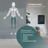 VITALmaxx Heimtrainer mit magnetischer Bremse limegreen/weiß zeigt beanspruchte Muskelgruppen wie Oberschenkel, Gesäß, Waden und Kniesehnenmuskel.