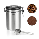 BEEM KAFFEEDOSE Vorratsdose mit Dosierlöffel 1,9 l aus Edelstahl mit luftdichtem Bügelverschluss und Frischeschutzventil.