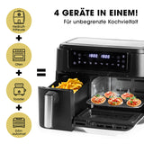 GOURMETmaxx 4-in-1-Heißluftfritteuse schwarz/Edelstahl mit Fritteuse, Ofen, Grill & Dörrautomat für vielseitiges Kochen.