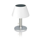 EASYmaxx Solar-Tischleuchte in Edelstahl/weiß mit warmweißem LED-Licht, An- und Ausschalter, ca. 29 cm hoch, 4-8 Stunden Leuchtdauer.