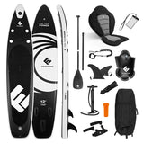 FitEngine Trip SUP-Board Set (Allrounder) - 12'- inkl. Kajaksitz, Pumpe, Paddel, Finnen und Zubehör für stabiles SUP-Erlebnis.