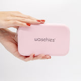 waschies Travel Bag rosa aus weichem Silikon, handlich, nachhaltig und platzsparend für bis zu 3 waschies® unterwegs