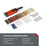 EASYmaxx Reparatur-Set Laminat & Parkett - 19-tlg. mit kabellosem Wachsschmelzer und 11 Wachsfarben für Holzreparaturen.