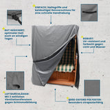 Hoberg Strandkorb Schutzhülle L/XL grau, wasserfest, robust, UV-beständig, mit seitlichen Ventilationsfenstern und Reißverschluss für einfachen Schutz.