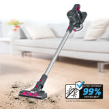 MAXXMEE Akku-Zyklon-Staubsauger anthrazit/pink mit 3-fach-Filter und Verlängerungsrohr bis ca. 80 cm, kabellos, hohe Saugkraft.