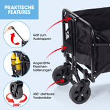 EASYmaxx Bollerwagen mit kleinen Rädern, faltbar, schwarz, mit 360° drehbaren Vorderrädern und praktischem Ausklappgriff.