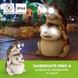 EASYmaxx Solarlampe Igel mit Fernglas, dekorative Solarlampe aus Kunststein mit LED-Licht für Garten, Terrasse und Balkon, solarbetrieben und kabellos.