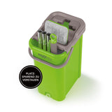 MAXXMEE Komfort-Mopp Smart 7,5 l Eimer mit 2-Kammer-System und Auswring-Mechanismus in limegreen, platzsparend verstaut.