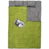Where Tomorrow Doppelschlafsack mit Tragetasche, 2-Personen Schlafsack 190x150 cm, wasserabweisend, dunkelgrün, bequem für Camping und Reisen.