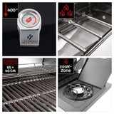 LANDMANN Gasgrill Rexon PTS 3.1 schwarz mit Temperaturanzeige, Edelstahlbrenner, emaillierten Grillrosten und integriertem Seitenbrenner.