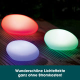 EASYmaxx Solar-Leuchten Set Stein flach 3-tlg. mit LED Farbwechsel, Solarbetrieb und witterungsbeständigem Design in Stein-Optik.