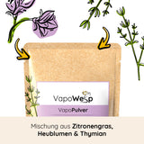 VapoWesp Räucherbox inkl. Orange & Rosemary, Lemon & Basil, Hay Flowers & Thyme für natürliche Wespenabwehr mit aromatischem VapoPulver.