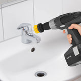 CLEANmaxx Bürstenaufsatz-Set für Bohrmaschine reinigt Armaturen und Waschbecken gründlich mit gelbem Bürstenaufsatz.