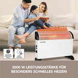 EASYmaxx Heizkonvektor weiß/schwarz mit 2000 W, Turbo-Funktion, Thermostat und stabilem Standfuß für schnelles Heizen.