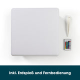 EASYmaxx Solar-Leuchte Dekowürfel - weiß mit Fernbedienung, Erdspieß, 4 LEDs, warmweißem Licht und Farbwechsel, wetterfest IP67.