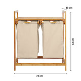 LUMALAND Bambus Wäschekorb mit 2 ausziehbaren Wäschesäcken, 73 x 64 x 33 cm, beige, stabil und pflegeleicht.
