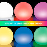 EASYmaxx Solar-Dekokugel mit Farbwechsel 4er-Set leuchtet bunt, robust, solarbetrieben, mit Fernbedienung und Erdspieß, verschiedene Größen.