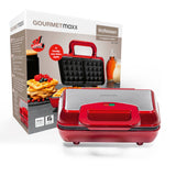 GOURMETmaxx Waffeleisen für Belgische Waffeln in Edelstahl und Rot mit Antihaftbeschichtung und Cool-Touch-Griff, 2 Waffeln gleichzeitig.