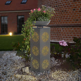 GARVIDA LED-Dekosäule Beton-Optik "Mandala" 87 cm mit LED-Beleuchtung und Pflanzschale für Garten und Terrasse.