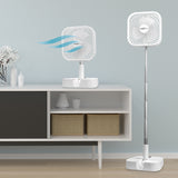 MAXXMEE Akku-Ventilator klappbar weiß als Tisch- und Standgerät, faltbar, leise, akkubetrieben für innen und außen.