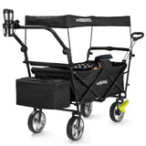 HOBERG faltbarer Bollerwagen mit Dach, stabil, schnellem Aufbau, mit Getränkehalter und Kühltasche, ideal für Hobby & Freizeit, schwarz.