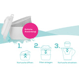 yucona Wasserfilter Starter-Kit - Kartusche mit 6 Filtertaschen zur Reduzierung von Kalk, Chlor und Metallen, einfache Anwendung.