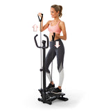 VITALmaxx Fitnesstrainer Swing Stepper mit 2 Expanderbändern in schwarz, kompakt, mit LC-Display und verstellbarem Handgriff.