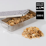 LANDMANN Selection Räucherchips Eiche 500 g in Edelstahldose, ideal für Geflügel, Rind und Schwein zum Räuchern.