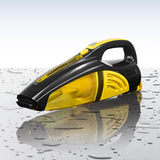 CLEANmaxx Akku-Handstaubsauger 2in1 in Gelb/Schwarz, kabelloser Nass- und Trockensauger mit 300 ml transparentem Schmutzbehälter.