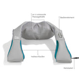 VITALmaxx Shiatsu-Massagegerät Nacken & Schulter grau/türkis mit 4 Massagebällen, Halteschlaufen und Bedienelement für Wärmefunktion.