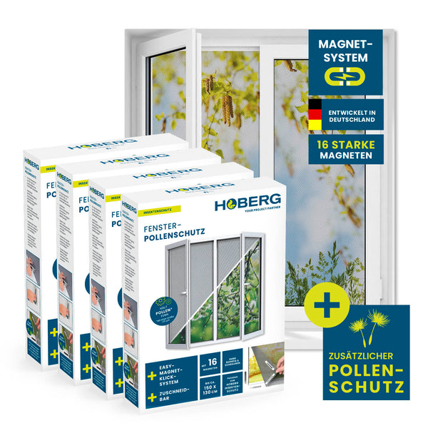 HOBERG Insekten- & Pollenschutzgitter mit Magnetbefestigung für Fenster - 4er-Set