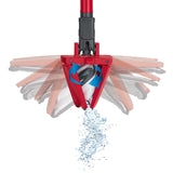 MAXXMEE Wischmopp mit Auswringfunktion, 360° drehbarer Wischkopf zum Auswaschen und Auswringen direkt im Eimer, grau/rot.