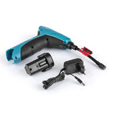 EASYmaxx Akku-Handkompressor mit LED-Beleuchtung in blau/schwarz mit Akku, Ladegerät und Aufsatz für flexibles Aufpumpen.