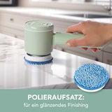 CLEANmaxx Akku-Reinigungsbürste Mint mit Polieraufsatz zum mühelosen, kabellosen Reinigen und Polieren von Oberflächen.