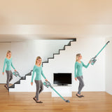 CLEANmaxx Akku-Zyklon-Staubsauger türkis/grau mit verlängerbarem Aluminium-Steckrohr für Boden und Treppenreinigung.