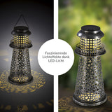 GARVIDA Solar-Leuchte Leuchtturm - silber mit perforiertem Metall, LED-Licht und solarbetrieben für Garten und Terrasse.