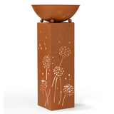 Hoberg LED Pflanzsäule in Rost-Optik 19x19x72 cm mit Pusteblumen-Design, LED-Beleuchtung, Batteriebetrieb und abnehmbarer Pflanzschale.