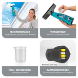 CLEANmaxx Fensterreiniger mit Mikrofasertuch & Messbecher, inkl. Wassertank, Sprühfunktion und batteriebetrieben für streifenfreies Putzen.