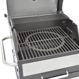 GRILLCHEF Holzkohlegrillwagen 114 cm silber/schwarz mit emailliertem Warmhalterost und höhenverstellbarem Kohlerost.