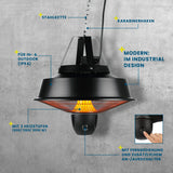 Hoberg Infrarot-Deckenheizstrahler mit 3 Heizstufen, Fernbedienung, Karabinerhaken, Stahlkette, IPX4 für Innen- und Außenbereich.